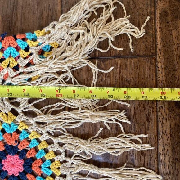 Vivid Boho Crochet Fringe Tank Top XL Granny Square Patchwork Summer Festival - Picture 4 of 5